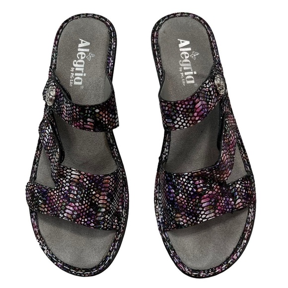 Alegria Lotie Snakeskin print leather wedge sandals Size 9 (39) - Picture 1 of 13